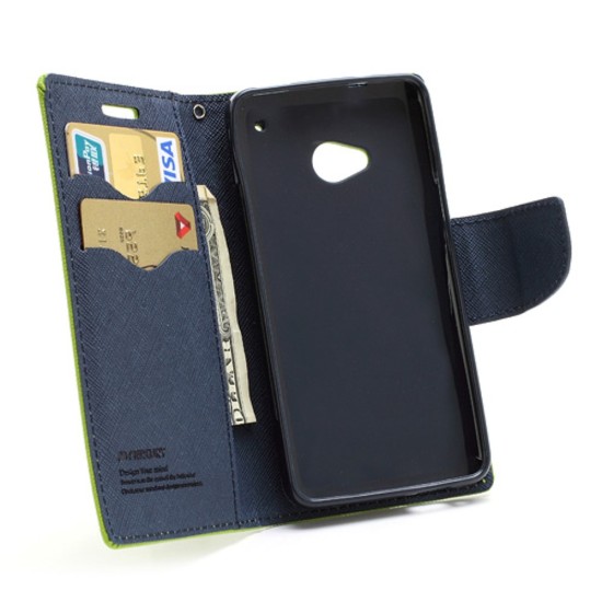 Mercury Fancy Diary priekš HTC One M7 - Zaļš - sāniski atverams maciņš ar stendu (eko ādas maks, grāmatiņa, PU leather book wallet case cover stand)