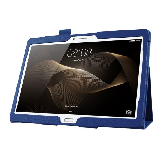 Litchi Skin Leather Stand Case for Huawei MediaPad M2 10 (M2-A01W / M2-A01L) 10.1-inch - Dark Blue - sāniski atverams maciņš ar stendu (ādas maks, grāmatiņa, leather book wallet case cover stand)
