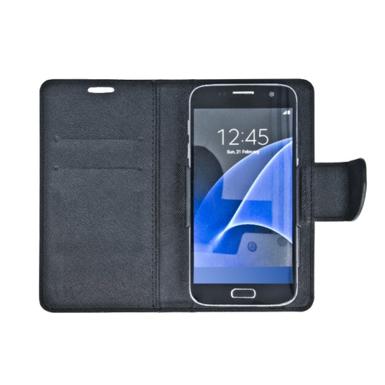 GreenGo Universal Smart Fancy priekš telefoniem ar ekrānu izmēru 5.5 - 5.7 inch (80 x 160 mm) - Melns - universāls sāniski atverams maciņš ar stendu (ādas maks, grāmatiņa, leather book wallet case cover stand)