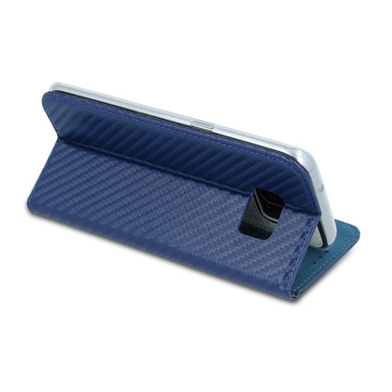 GreenGo Smart Carbon Magnet book case priekš LG K4 (2017) M160 - Tumši Zils - sāniski atverams maciņš ar stendu (ādas maks, grāmatiņa, leather book wallet case cover stand)