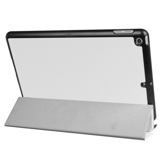Tri-fold Stand PU Smart Auto Wake/Sleep Leather Case priekš Apple iPad 9.7 2017 / 2018 - Balts - sāniski atverams maciņš ar stendu