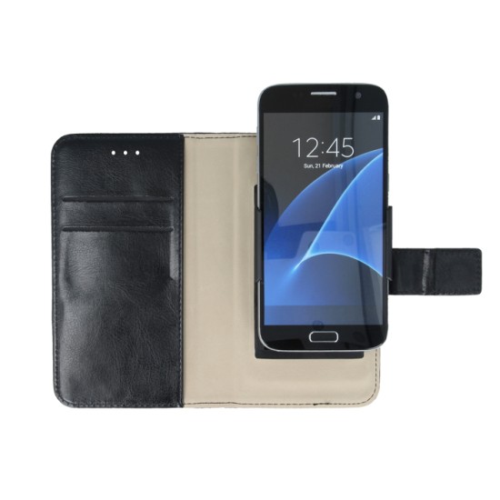 GreenGo Universal Smart Modus priekš telefoniem ar ekrānu izmēru 4.0 - 4.5 inch (66 x 131 mm) - Melns - universāls sāniski atverams maciņš ar stendu (ādas maks, grāmatiņa, leather book wallet case cover stand)