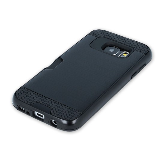 GreenGo Defender Card Case priekš Samsung Galaxy A3 (2017) A320 - Melns - triecienizturīgs silikona aizmugures apvalks (bampers, vāciņš, slim TPU silicone case shell cover, bumper)