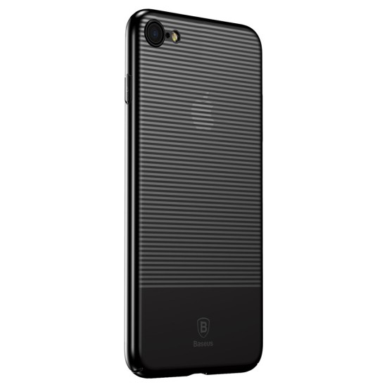 BASEUS Stripe Design Plating PC Hard Phone Cover priekš Apple iPhone 7 / 8 / SE2 (2020) / SE3 (2022) - Melns - silikona aizmugures apvalks / bampers-vāciņš