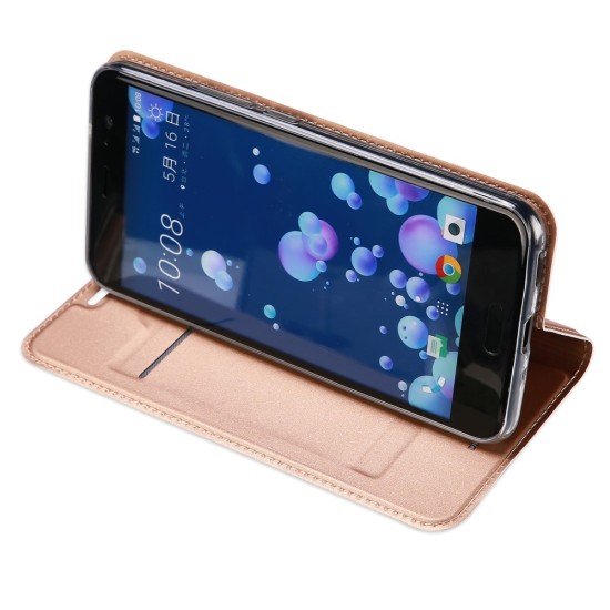 Dux Ducis Skin Pro series priekš HTC U11 - Rozā Zelts - sāniski atverams maciņš ar magnētu un stendu (ādas maks, grāmatiņa, leather book wallet case cover stand)