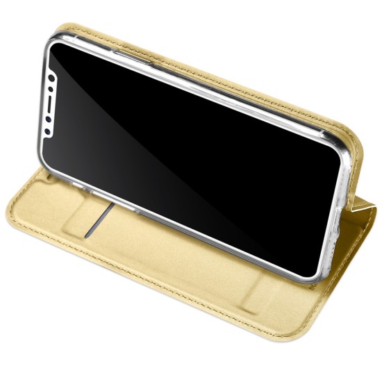 Dux Ducis Skin Pro series priekš Apple iPhone X / XS - Zelts - sāniski atverams maciņš ar magnētu un stendu (ādas maks, grāmatiņa, leather book wallet case cover stand)
