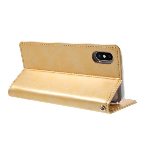 Mercury Blue Moon Wallet Leather Case priekš Apple iPhone X / XS - Zelts - sāniski atverams maciņš ar stendu (ādas maks, grāmatiņa, leather book wallet case cover stand)