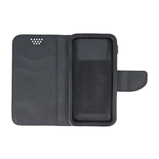 GreenGo Universal Silicon Smart Fancy priekš telefoniem ar ekrānu izmēru 5.5 inch (87 x 159 mm) - Melns - universāls sāniski atverams maciņš ar stendu (ādas maks, grāmatiņa, leather book wallet case cover stand)
