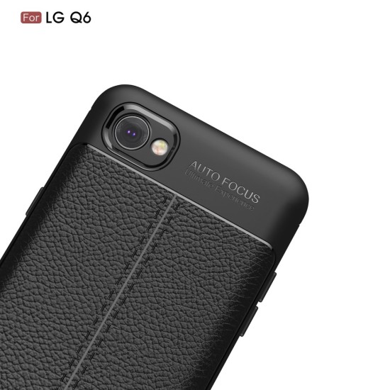 Litchi Skin PU Leather Coated TPU Mobile Phone Case for LG Q6 M700 - Black - ādas imitācijas triecienizturīgs silikona aizmugures apvalks (maciņš, bampers, vāciņš, slim cover, bumper, back case)
