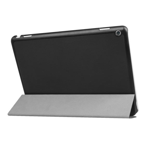 Tri-fold Stand PU Leather Case priekš Huawei MediaPad M3 Lite 10 - Black - sāniski atverams maciņš ar stendu