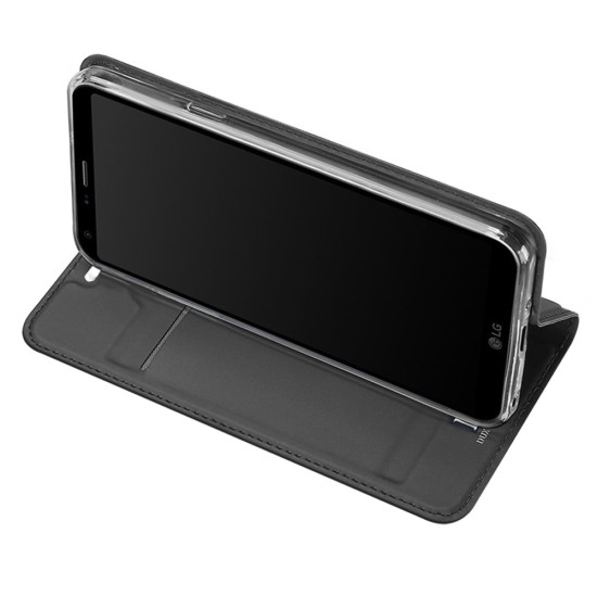 Dux Ducis Skin Pro series priekš LG Q6 M700 - Tumši Pelēks - sāniski atverams maciņš ar magnētu un stendu (ādas maks, grāmatiņa, leather book wallet case cover stand)