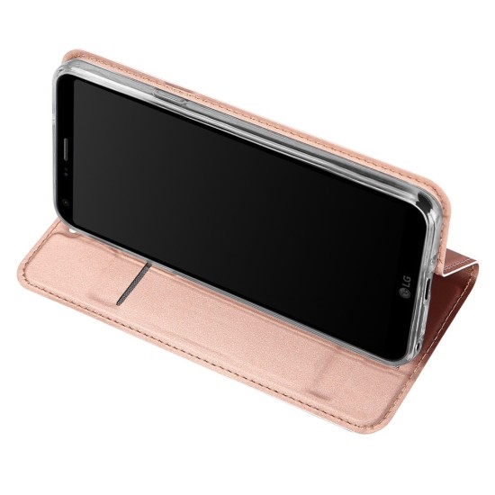 Dux Ducis Skin Pro series priekš LG Q6 M700 - Rozā Zelts - sāniski atverams maciņš ar magnētu un stendu (ādas maks, grāmatiņa, leather book wallet case cover stand)