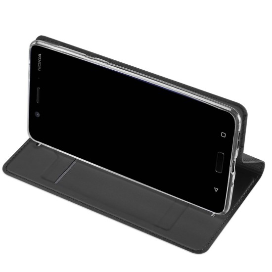Dux Ducis Skin Pro series priekš Nokia 2 - Tumši Pelēks - sāniski atverams maciņš ar magnētu un stendu (ādas maks, grāmatiņa, leather book wallet case cover stand)
