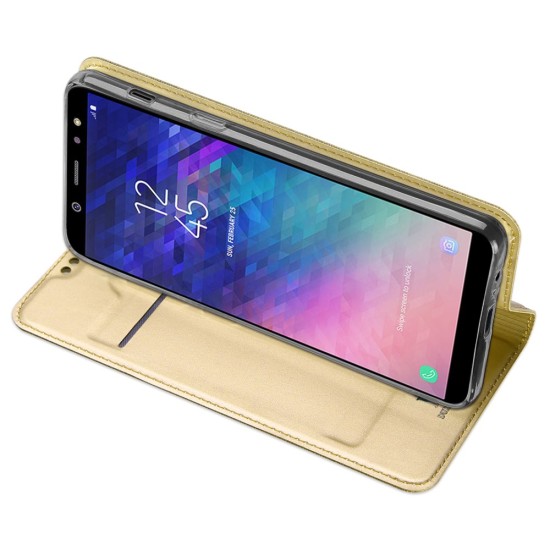 Dux Ducis Skin Pro series priekš Samsung Galaxy A6 Plus (2018) A605 - Zelts - sāniski atverams maciņš ar magnētu un stendu (ādas maks, grāmatiņa, leather book wallet case cover stand)