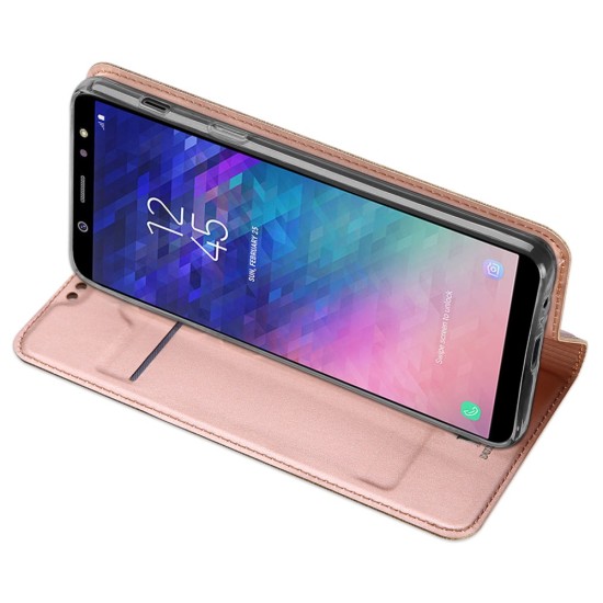 Dux Ducis Skin Pro series priekš Samsung Galaxy A6 Plus (2018) A605 - Rozā Zelts - sāniski atverams maciņš ar magnētu un stendu (ādas maks, grāmatiņa, leather book wallet case cover stand)