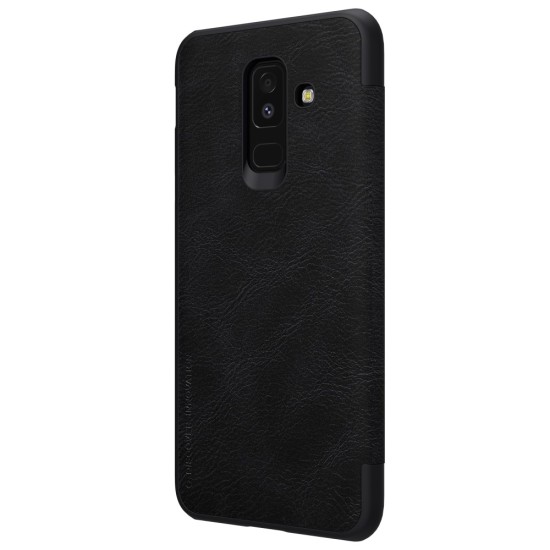 NILLKIN Qin Series Card Holder Leather Case priekš Samsung Galaxy A6 Plus (2018) A605 - Melns - sāniski atverams maciņš (ādas maks, grāmatiņa, leather book wallet case cover)