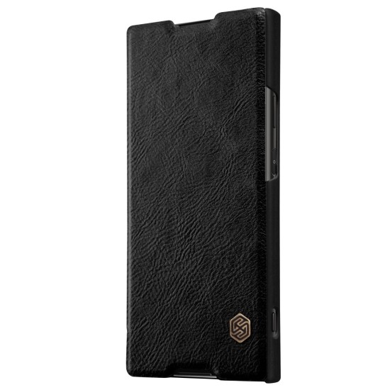NILLKIN Qin Series Card Holder Leather Case priekš Sony Xperia XA1 Plus G3412 - Melns - sāniski atverams maciņš (ādas maks, grāmatiņa, leather book wallet case cover)