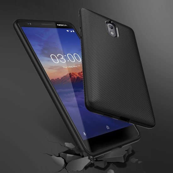 Carbon Fiber Texture TPU Frosted Phone Case priekš Nokia 3.1 (2018) - Melns - triecienizturīgs silikona aizmugures apvalks (bampers, vāciņš, slim TPU silicone case shell cover, bumper)