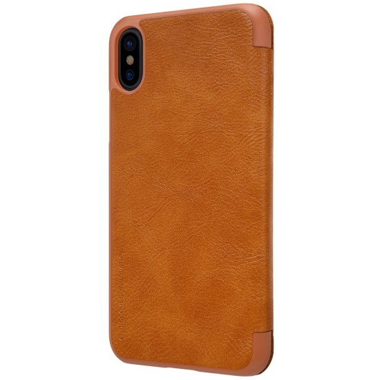 NILLKIN Qin Series Card Holder Leather Flip Case priekš Apple iPhone XR - Brūns - sāniski atverams maciņš (ādas maks, grāmatiņa, leather book wallet case cover)