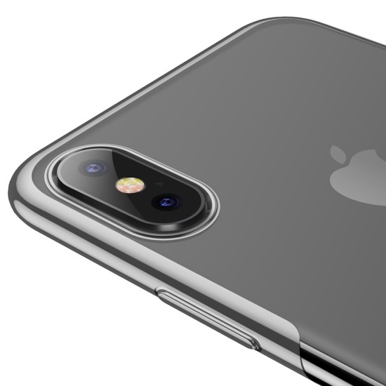BASEUS Shining Series Plating Back Case priekš Apple iPhone XS Max - Sudrabains - silikona aizmugures apvalks (bampers, vāciņš, slim TPU silicone case shell cover, bumper)