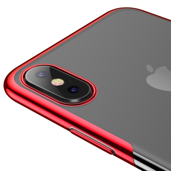 BASEUS Shining Series Plating Back Case priekš Apple iPhone XS Max - Sarkans - silikona aizmugures apvalks (bampers, vāciņš, slim TPU silicone case shell cover, bumper)