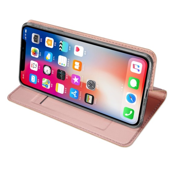 Dux Ducis Skin Pro series priekš Apple iPhone XS Max - Rozā Zelts - sāniski atverams maciņš ar magnētu un stendu (ādas maks, grāmatiņa, leather book wallet case cover stand)
