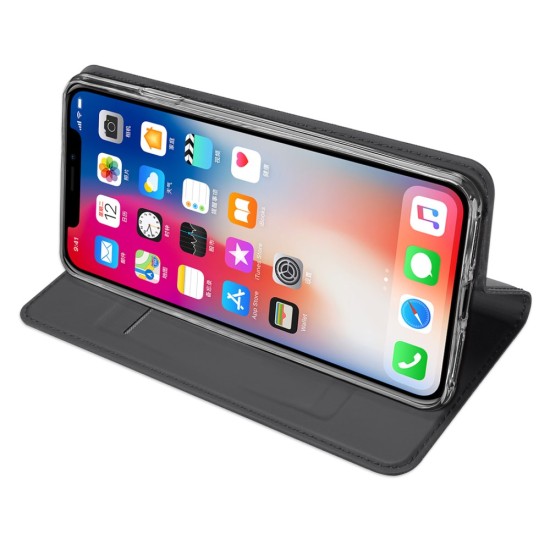 Dux Ducis Skin Pro series priekš Apple iPhone XR - Melns - sāniski atverams maciņš ar magnētu un stendu (ādas maks, grāmatiņa, leather book wallet case cover stand)