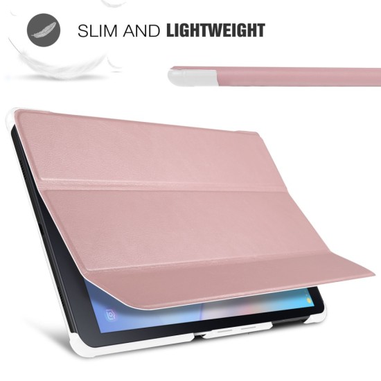 Tri-fold Stand PU Smart Auto Wake/Sleep Leather Case priekš Samsung Galaxy Tab A 10.5 (2018) T590 / T595 - Rozā Zelts - sāniski atverams maciņš ar stendu