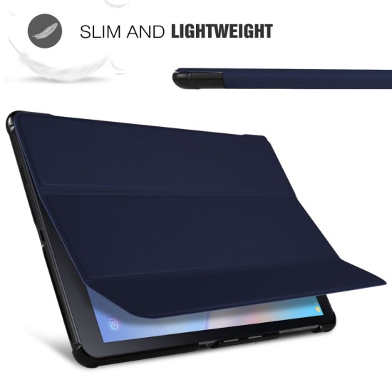 Tri-fold Stand PU Smart Auto Wake/Sleep Leather Case priekš Samsung Galaxy Tab A 10.5 (2018) T590 / T595 - Tumši zils - sāniski atverams maciņš ar stendu