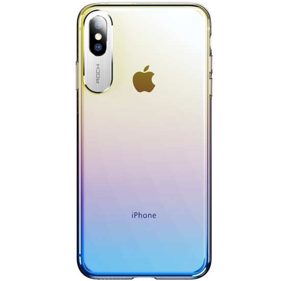 ROCK Aluminum Alloy Patch Gradient Color PC Hard Case priekš Apple iPhone XS Max - Zils - plastikāta aizmugures apvalks (bampers, vāciņš, slim PC case cover, bumper)