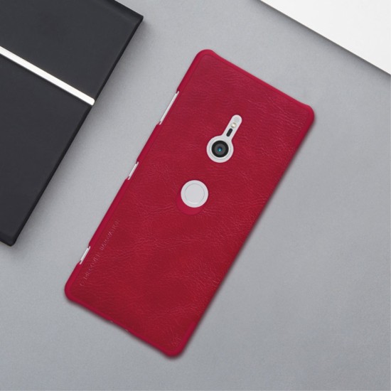 NILLKIN Qin Series Card Holder Leather Case priekš Sony Xperia XZ3 H9436 - Sarkans - sāniski atverams maciņš (ādas maks, grāmatiņa, leather book wallet case cover)