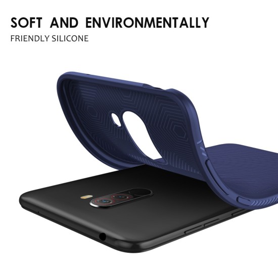 Twill Texture Silicone Mobile Phone Cover Shell priekš Xiaomi Pocophone F1 - Tumši zils - triecienizturīgs silikona aizmugures apvalks (bampers, vāciņš, slim TPU silicone case shell cover, bumper)