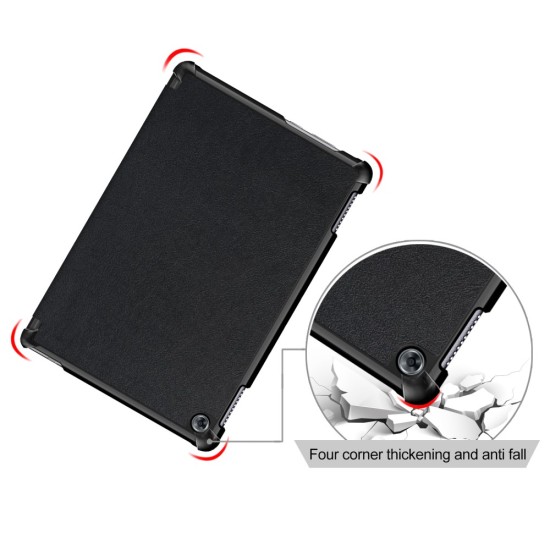 Tri-fold Stand PU Smart Auto Wake/Sleep Leather Case priekš Huawei MediaPad M5 Lite 10.1 - Melns - sāniski atverams maciņš ar stendu
