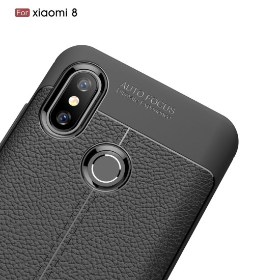 Litchi Skin PU Leather Coated TPU Mobile Phone Case for Xiaomi Mi 8 - Melns - ādas imitācijas triecienizturīgs silikona aizmugures apvalks (maciņš, bampers, vāciņš, slim cover, bumper, back case)