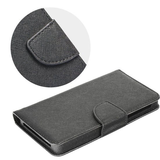 Leather Case Fancy Book Universal Silicone priekš telefoniem ar ekrānu izmēru 3.8 - 4.3 inch - Melns - universāls sāniski atverams maciņš ar stendu (ādas maks, grāmatiņa, leather book wallet case cover stand)