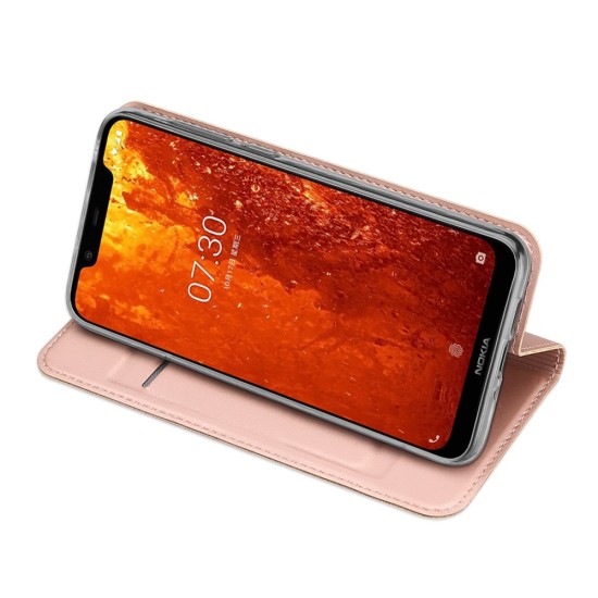 Dux Ducis Skin Pro series priekš Nokia 8.1 (2018) - Rozā Zelts - sāniski atverams maciņš ar magnētu un stendu (ādas maks, grāmatiņa, leather book wallet case cover stand)