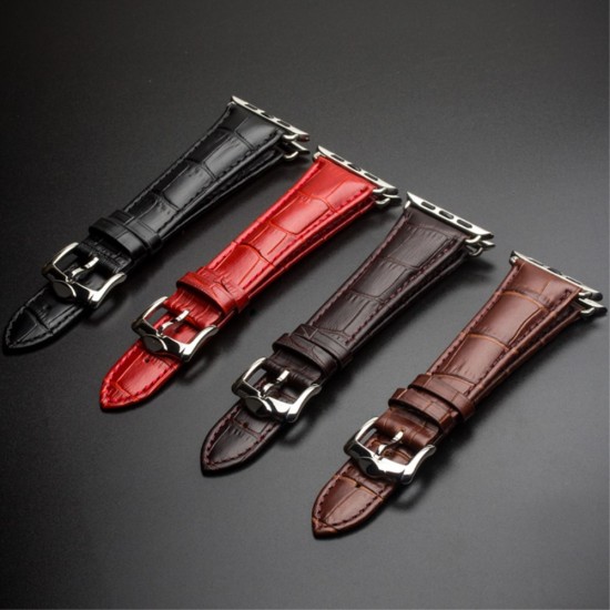 QIALINO Crocodile Pattern Genuine Leather Watch Wrist Strap для Apple Watch 42 / 44 / 45 mm / Ultra 49 mm - Чёрный - ремешок для часов из натуральной кожи