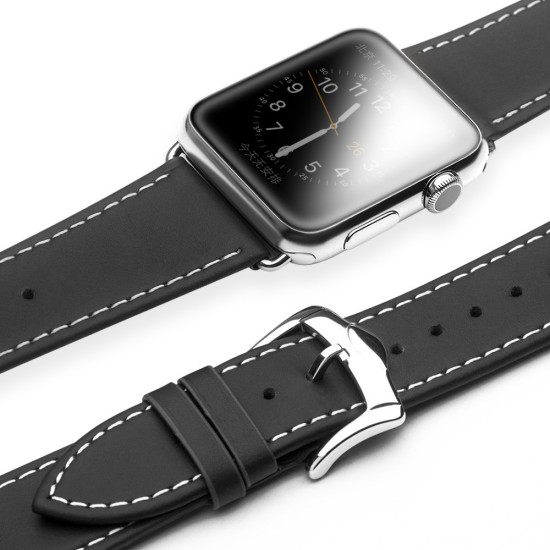 QIALINO Top Layer Cowhide Leather Strap для Apple Watch 38 / 40 / 41 mm - Чёрный - ремешок для часов из натуральной кожи