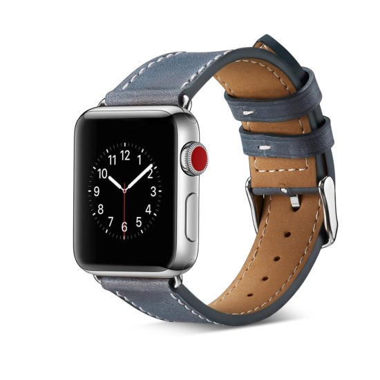 Top Layer Cowhide Leather Watch Band priekš Apple Watch 38 / 40 / 41 mm - Zils - dabīgas ādas siksniņas (jostas) priekš pulksteņiem