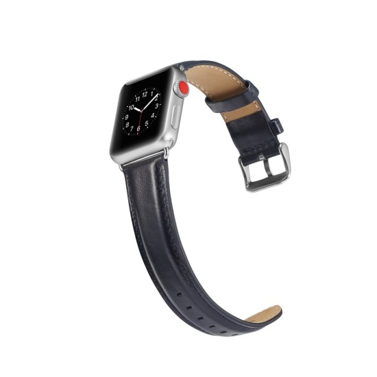 Top Layer Crazy Horse Texture Cowhide Leather Watch Band для Apple Watch 42 / 44 / 45 mm / Ultra 49 mm - Синий - ремешок для часов из натуральной кожи