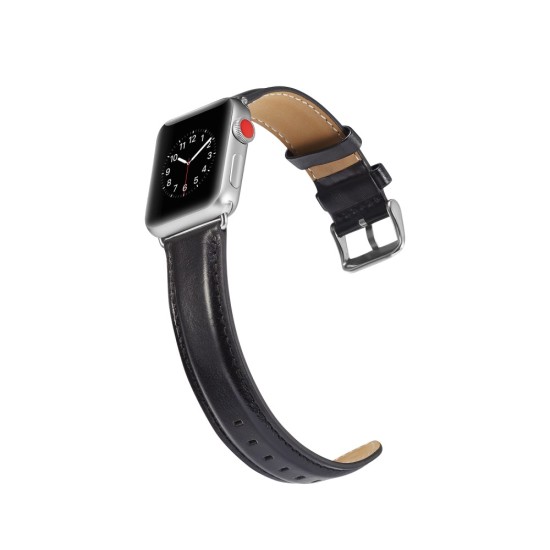 Top Layer Crazy Horse Texture Cowhide Leather Watch Band priekš Apple Watch 38 / 40 / 41 mm - Melns - dabīgas ādas siksniņas (jostas) priekš pulksteņiem