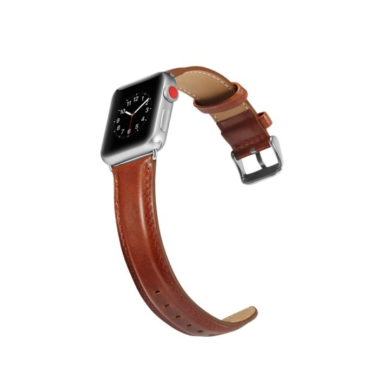 Top Layer Crazy Horse Texture Cowhide Leather Watch Band priekš Apple Watch 38 / 40 / 41 mm - Gaiši Brūns - dabīgas ādas siksniņas (jostas) priekš pulksteņiem