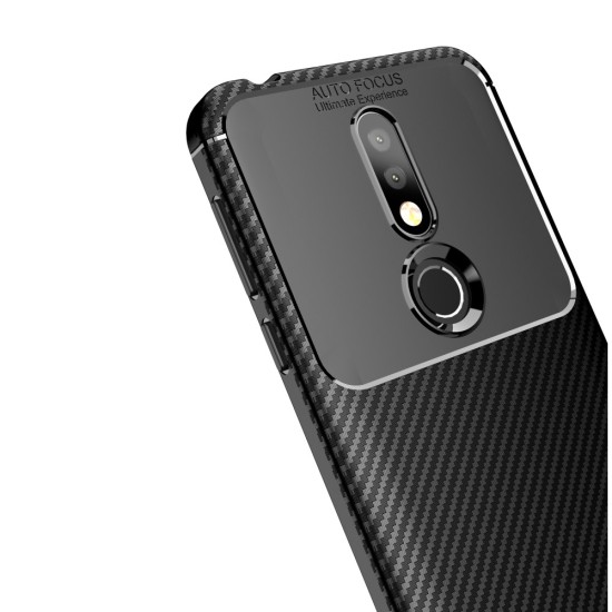 Beetle Series Carbon Fiber TPU Protection Phone Cover priekš Nokia 7.1 (2018) - Melns - triecienizturīgs silikona aizmugures apvalks (bampers, vāciņš, slim TPU silicone case shell cover, bumper)