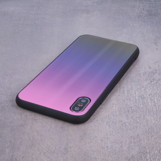Aurora Glass Back Case priekš Samsung Galaxy A20e A202 - Rozā / Melns - silikona un stikla aizmugures apvalks (bampers, vāciņš, TPU back cover, bumper shell)
