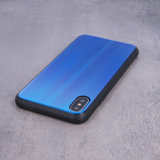 Aurora Glass Back Case priekš Apple iPhone XR - Tumši Zils - silikona un stikla aizmugures apvalks (bampers, vāciņš, TPU back cover, bumper shell)