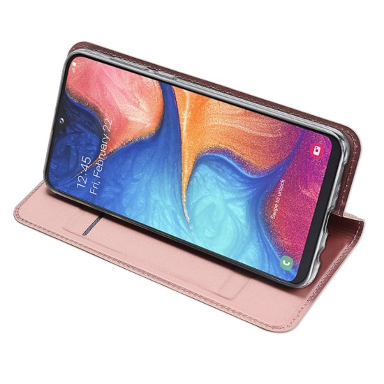 Dux Ducis Skin Pro series priekš Samsung Galaxy A20e A202 - Rozā Zelts - sāniski atverams maciņš ar magnētu un stendu (ādas maks, grāmatiņa, leather book wallet case cover stand)