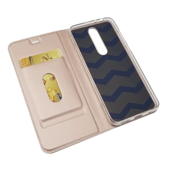Auto-absorbed Leather Card Holder Case priekš Nokia 5.1 Plus - Rozā Zelts - sāniski atverams maciņš ar magnētu un stendu (ādas maks, grāmatiņa, leather book wallet case cover stand)