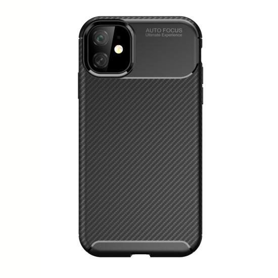 Beetle Series Carbon Fiber TPU Protection Phone Cover priekš Apple iPhone 11 - Melns - triecienizturīgs silikona aizmugures apvalks (bampers, vāciņš, slim TPU silicone case shell cover, bumper)