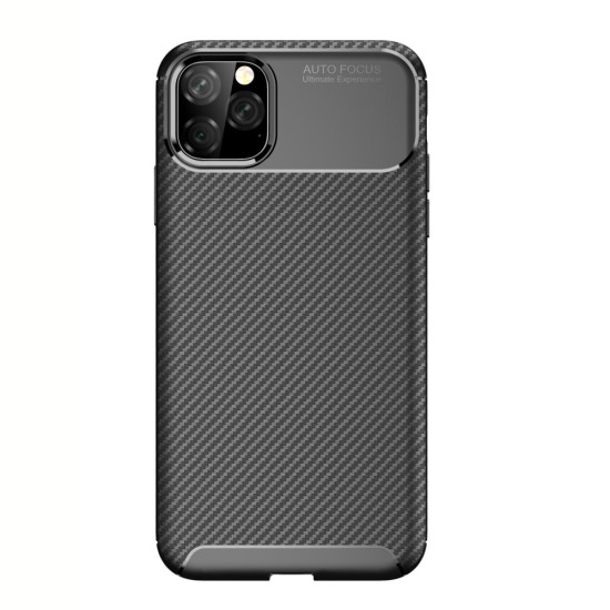 Beetle Series Carbon Fiber TPU Protection Phone Cover priekš Apple iPhone 11 Pro Max - Melns - triecienizturīgs silikona aizmugures apvalks (bampers, vāciņš, slim TPU silicone case shell cover, bumper)