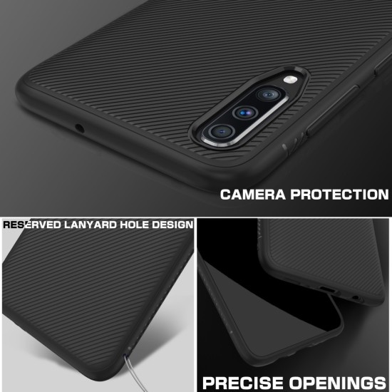 Twill Texture Silicone Mobile Phone Cover Shell priekš Samsung Galaxy A70 A705 - Melns - triecienizturīgs silikona aizmugures apvalks (bampers, vāciņš, slim TPU silicone case shell cover, bumper)